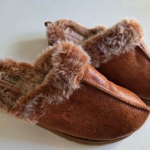 Skechers BOB's Tan Faux Fur Slip-ons